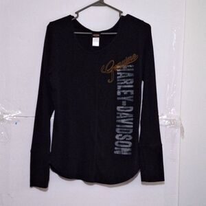 Harley Davidson Women's Waffle Weave Shirt Thermal Style Graphic Biker Chic XL